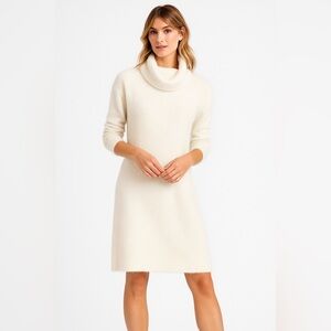Banana Republic Ivory Sweater Dress Size Large Cowl Neck Long Sleeve Winter
